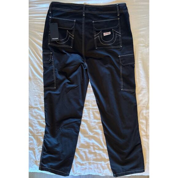 NWT TRUE RELIGION Pants Mens 36 Jet Black Cargo Pants Carpenter Work Wear $159 - Picture 3 of 5
